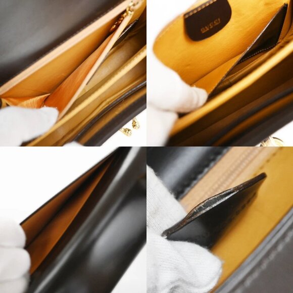 GUCCI Logo Horse Shoe Hand Bag Leather Brown GHW Italy - Picture 12 of 14